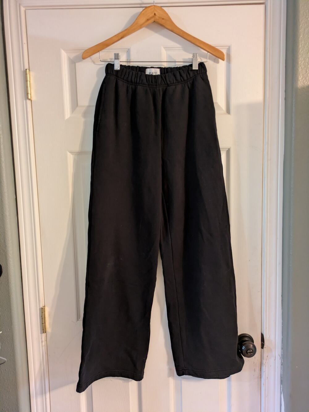 MATE The Label Organic Fleece Wide Leg Sweatpants XS Black NWOT